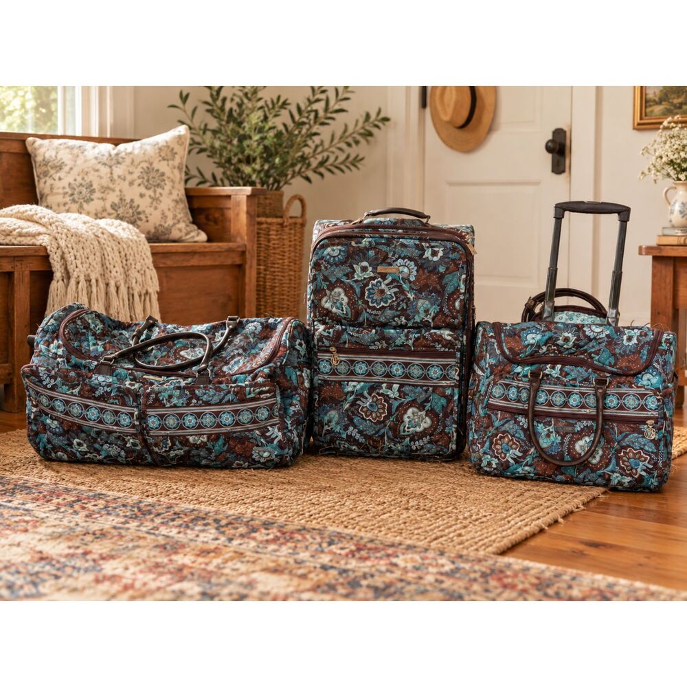 Vera Bradley Java Blue 3 Pc Luggage Set Rolling Suitcase Duffel Travel Bag